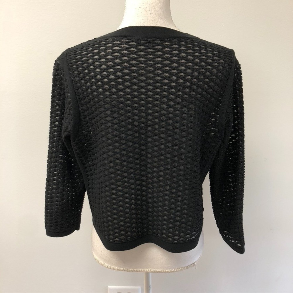 Lafayette 148 New York Cardigan Womens M Black Cropped Mesh Open Knit Shrug - Picture 6 of 9